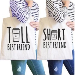 Tall Short Cup BFF Matching Canvas Bags Natural For Birthday Gifts