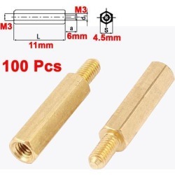 Unique Bargains PCB Motherboard M3 Thread Male to Female 11mm+6mm Standoff Spacer Pillar 100Pcs