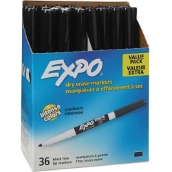 Low Odor Dry Erase Marker, Fine Point, Black, 36/box