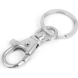 Unique Bargains 30mm Dia Silver Tone Metal Swivel Lobster Buckle Spring Clasp Clip Keyring Ring