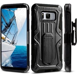 Shockproof Rugged Armor Hybrid Hard Full-Body Case Cover Stand Belt Clip Holster Black/ Black for Samsung Galaxy S8 Plus
