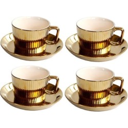 4 Pcs Ceramic Espresso Coffee Cup Saucer Set for Home Cafe Gift 250ml/8.5oz