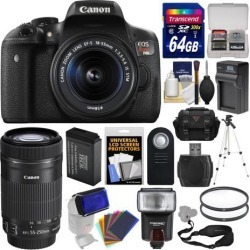 Canon EOS Rebel T6i Wi-Fi Digital SLR Camera & 18-55mm & 55-250mm IS STM Lens + 64GB Card + Case + Flash + Battery & Charger + Tripod + Filters Kit
