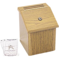 Wood Suggestion Box, Latch Lid Key Lock, 7 3/4 X 7 1/2 X 9 3/4, Oak