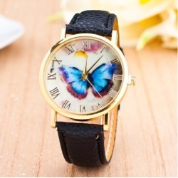 Stylish Butterfly Leather Band Analog Quartz Wrist Watch