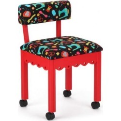 Arrow Sewing Cabinet Black Sewing Notions Chair with Gingerbread Scallops - Red Finish