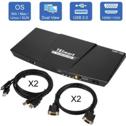 TESmart HDMI + VGA 4x2 HDMI Dual Monitor KVM Switch with 2 Pcs 5ft HDMI KVM Cables(Black)