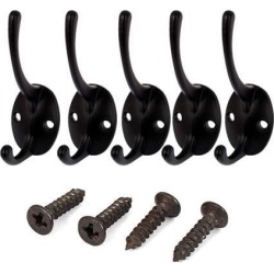 Bedroom Clothes Coat Hanging Wall Mounted Metal Double Hanger Hook Black 5pcs