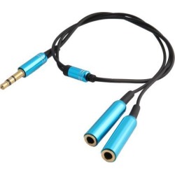 3.5mm Male to 2 Female Headphone Audio Video Stereo Cable Extension Cord Blue