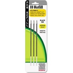 Zebra H-Refills for Jimnie, Jimnie Clip Retract Ballpoint, Medium Point, Black, 3/Pack, PK - ZEB85913