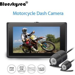 Blueskysea T2 Motorcycle Twin Camera Dual HD Dash Cam Action 3' TFT Display Camcorder DVR Video Recorder