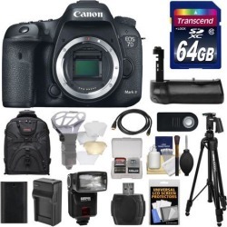 Canon EOS 7D Mark II GPS Digital SLR Camera Body with 64GB Card + Battery & Charger + Backpack + Grip + Flash + Tripod + Kit