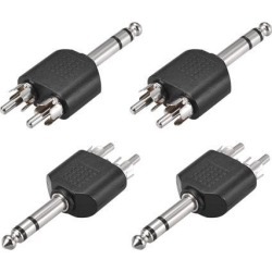 6.35mm Male to 2 RCA Male Connector Splitter Adapter Coupler Black 4Pcs for Stereo Audio Video AV TV Cable Convert