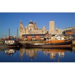 Liver Building and Tug Boats from Albert Dock, Liverpool, Merseyside, England Print by Paul Thompson