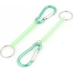 2pcs Green Plastic Spiral Spring Coil Keychain Key Chain Rope Carabiner Hook