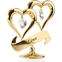 New Matashi CT3230LV 24K Gold Plated Love Double Heart Ornament Made with Genuine Matashi Crystals