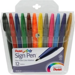 Sign Pen Fine Point Color Marker, Bullet Tip, .7mm, Assorted, Dozen