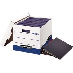 Bankers Box 0073301 BINDERBOX Storage Box, Locking Lid, White/Blue, 12/Carton