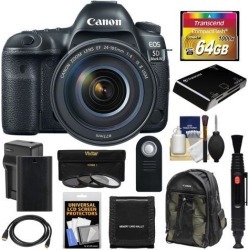Canon EOS 5D Mark IV 4K Wi-Fi Digital SLR Camera & EF 24-105mm f/4L IS II USM Lens with 64GB Card + Battery & Charger + Backpack + 3 Filters + Kit