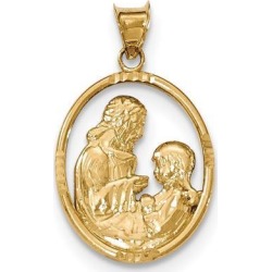 14k Polished and D/C Jesus with Child Oval Pendant