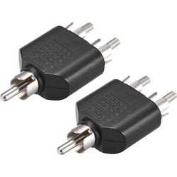 RCA Male to 2 RCA Male Connector Splitter Adapter Coupler Black 2Pcs for Stereo Audio Video AV TV Cable Convert