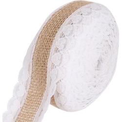 Household Wedding Jute Fiber Natural Lace Burlap Roll Brown White 2M Length