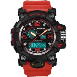 Men Sports Electronic Quartz Watch Fashionable Multifunctional Waterproof Wrist Watch Black red