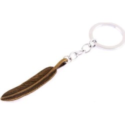 Global Bargains Bronze Tone Metal 2.2 Feather Shape Pendant Clasp Keychain Keyring Key Ring