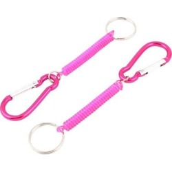 2 Pcs 5' Carabiner Hook Elastic Spring Coil Key Chain Strap Rope Pink