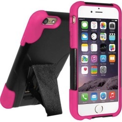 Amzer Black / Hot Pink Double Layer Hybrid Case with Kickstand for Apple iPhone 6 6S (Fit All Carriers)