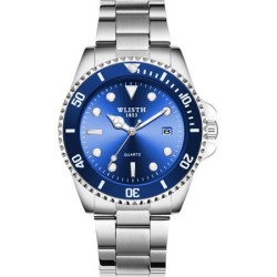 Men Business Fashion All-match Luminous Steel Belt Quartz Wrist Watch Blue dial steel belt 2#
