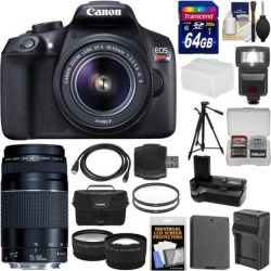 Canon EOS Rebel T6 Wi-Fi Digital SLR Camera & EF-S 18-55mm IS II with 75-300mm Lens + 64GB Card + Case + Flash + Battery + Charger + Grip + Tripod Kit
