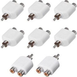 RCA Male to 2 RCA Female Connector Splitter Adapter Coupler White 8Pcs for Stereo Audio Video AV TV Cable Convert