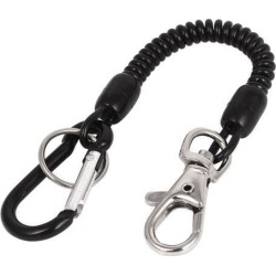 Black Metal Carabiner Ring Key Chain Keyring Coil Clip Hook Strap