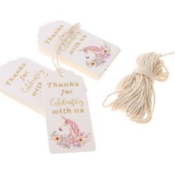 50pcs Unicorn Flower Thanks for Celebrating with Us Paper Gift Tags Label