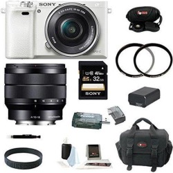 Sony a6000: Alpha a6000 Interchangeable Lens Camera with 16-50mm Power Zoom Lens (White) with Sony SEL1018 10-18mm Wide-Angle Zoom Lens and 32GB.