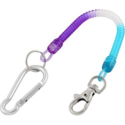 Silver Tone Carabiner Hook Lobster Clasp Spring Stretchy Coil Key Chain Cord