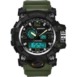 Men Sports Electronic Quartz Watch Fashionable Multifunctional Waterproof Wrist Watch Army Green