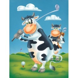 Cow playing Golf Flag Canvas House Size APH0535CHF