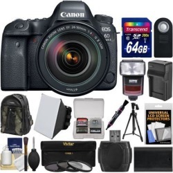 Canon EOS 6D Mark II Wi-Fi Digital SLR Camera & EF 24-105mm f/4L IS II USM Lens + 64GB Card + Backpack + Flash + Battery/Charger + Tripod + Filters.