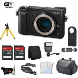 Panasonic Lumix Mirrorless Micro Four Thirds Digital Camera (Body Only, Black) Bundle with 2x 64GB Memory Cards + Carrying Case + More