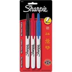 Sharpie 32726PP Retractable Permanent Markers, Fine Point, Assorted, 3/Set