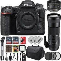 Nikon D500 Digital 4K 2160P SLR Camera w/ Nikon 50mm f/1.8D AF Lens - Sigma 150-600mm f/5-6.3 DG OS HSM Lens - 32GB - 28PC Bundle