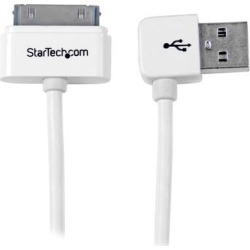 StarTech.com USB2ADC1MUL White Apple 30-pin Dock Connector to Left Angle USB Cable for iPhone / iPod / iPad with Stepped Connector