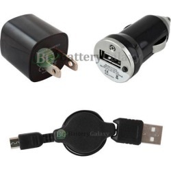 Micro USB Retract Cable+Battery Wall AC+Car Charger Mini for Android Cell Phone