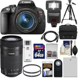 Canon EOS Rebel T5i Digital SLR Camera & 18-55mm IS & 55-250mm IS STM Lens with 64GB Card + Battery + Case + Flash + Tripod + Kit