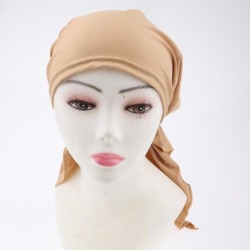 Pretied Silky Beanie Hat Scarf Chemo Cap Turban Head Wrap Night Bonnet Khaki