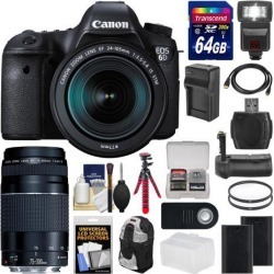 Canon EOS 6D Digital SLR Camera Body & EF 24-105mm IS STM Lens + 75-300mm III Lens + 64GB Card + Backpack + Flash + Batteries/Charger + Grip +.