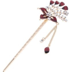 Vintage Rhinestone Flower Hair Pin Stick Women Hair Styling Accessory Red