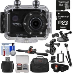 Vivitar DVR786HD 1080p HD Waterproof Action Video Camera Camcorder (Black) with Remote, Helmet, Bike, Suction Cup & Dashboard Mounts + 32GB Card +